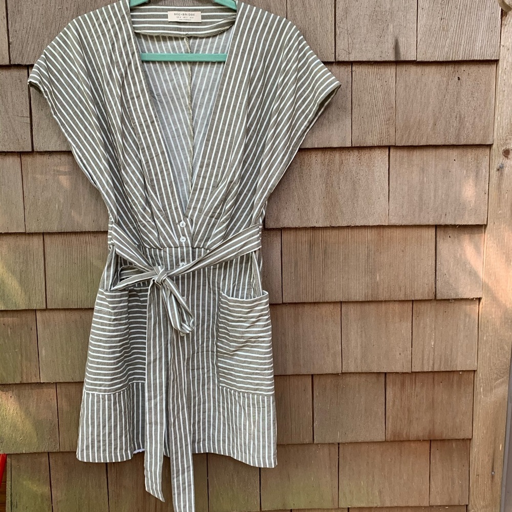 Green White Stripe Button Down Dress